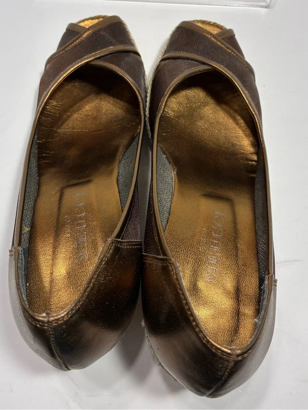 Sesto Meucci ITALY MADE Bronze Brown Peep Toe Espadrille Wedges Size 8.5